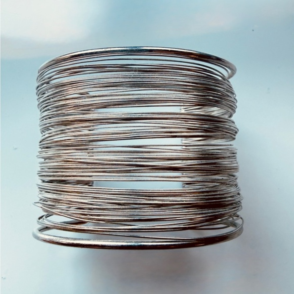 Wide Multi-Wire Silver-Tone Cuff Bracelet Boho Statement Modern Minimalist